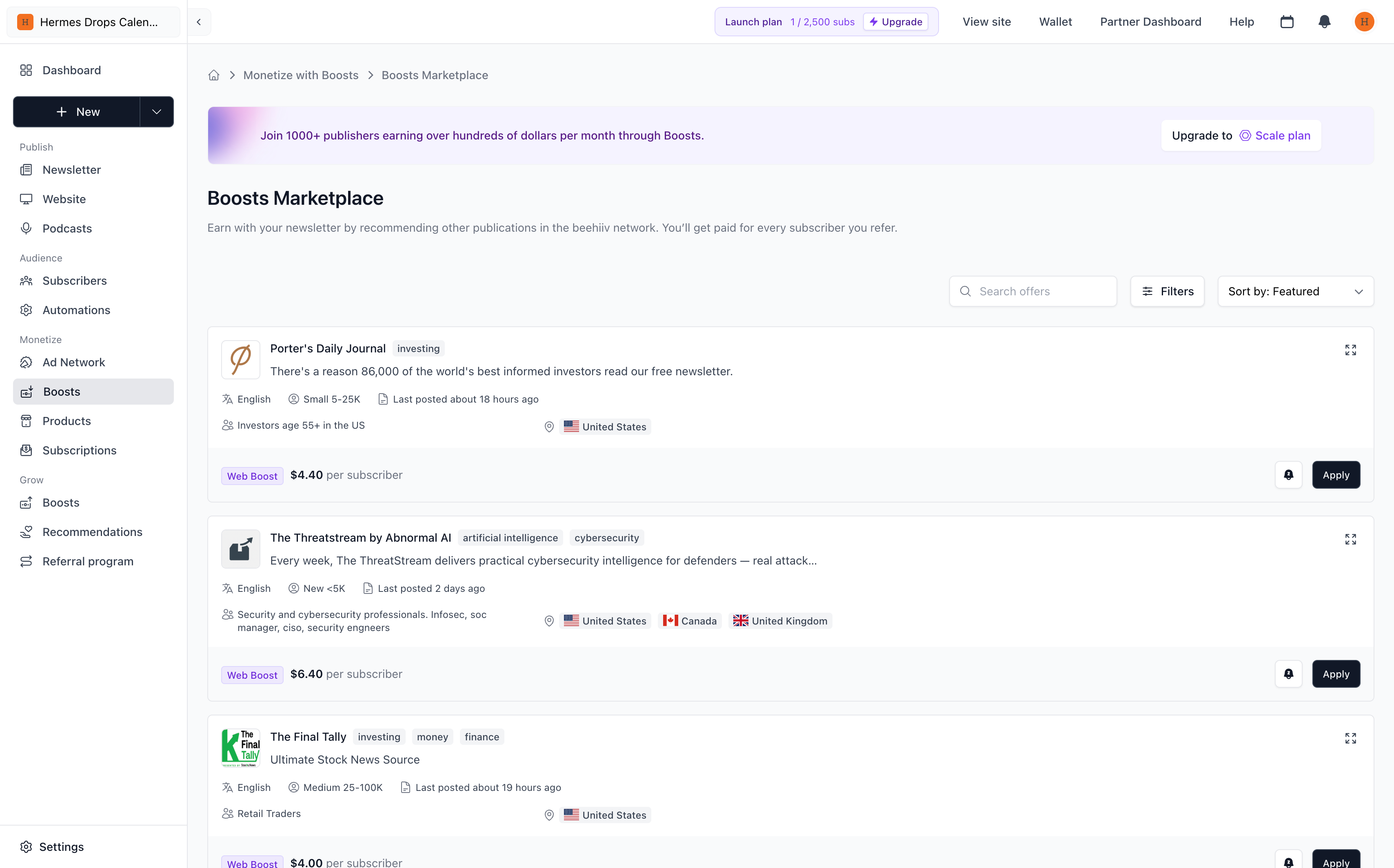 beehiiv Boosts and monetization tools