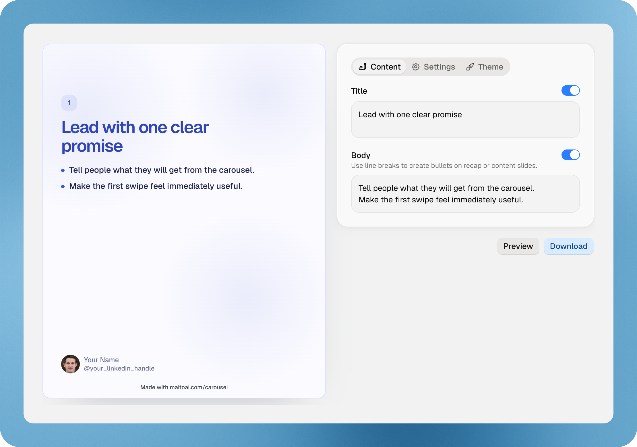 Finished LinkedIn carousel preview in Maito