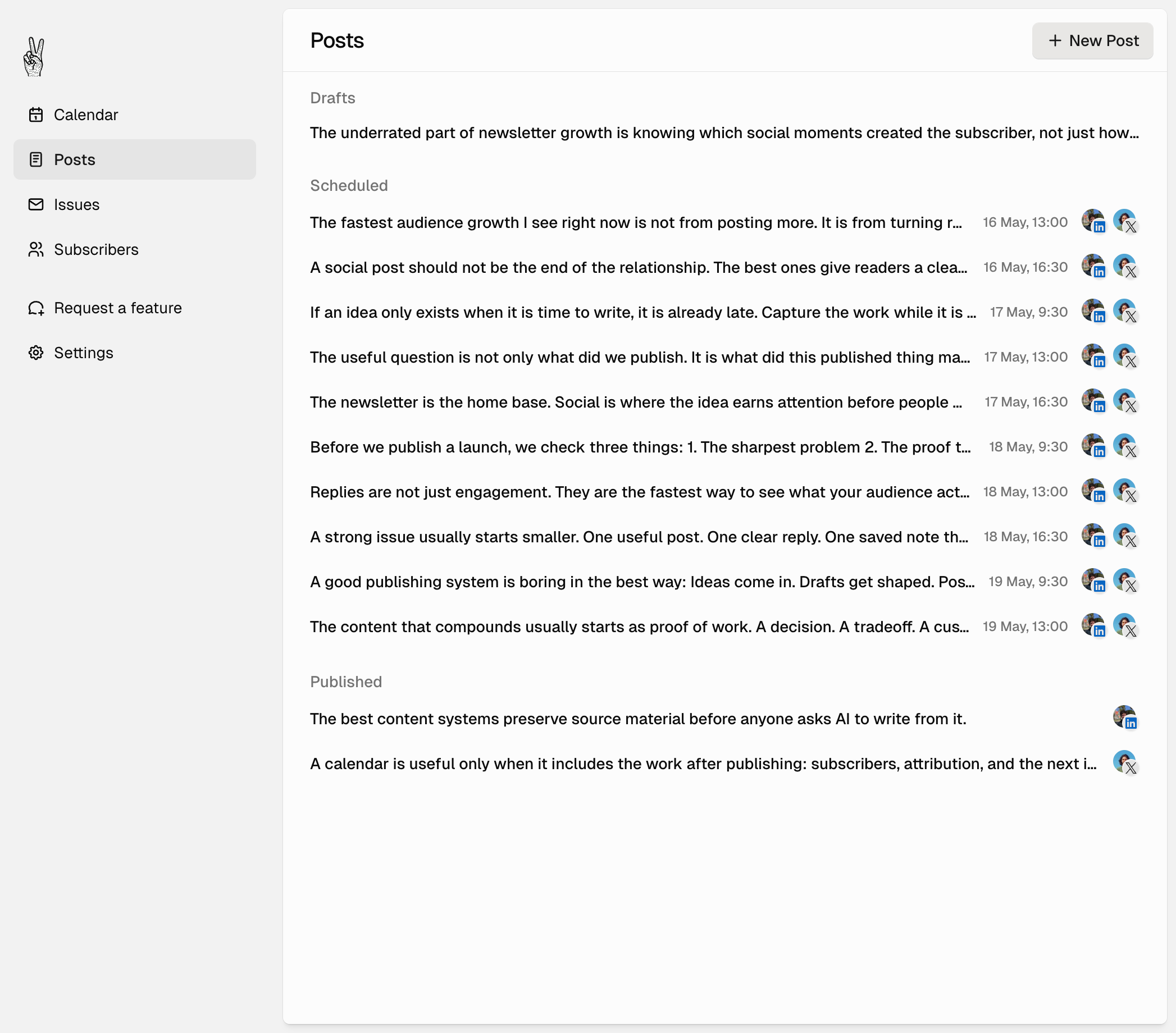 Social posts with newsletter growth attribution