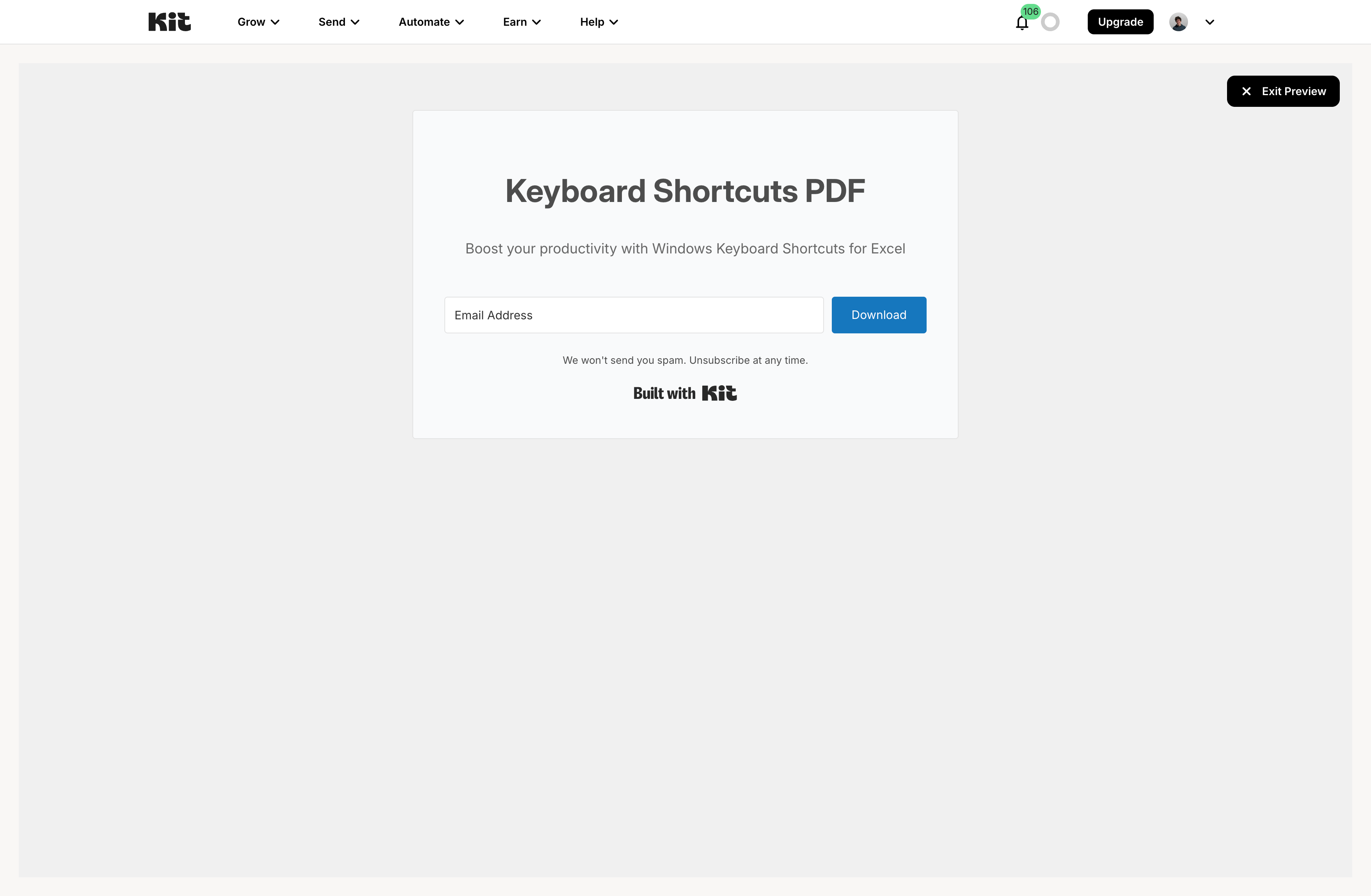 Kit form builder for collecting subscribers