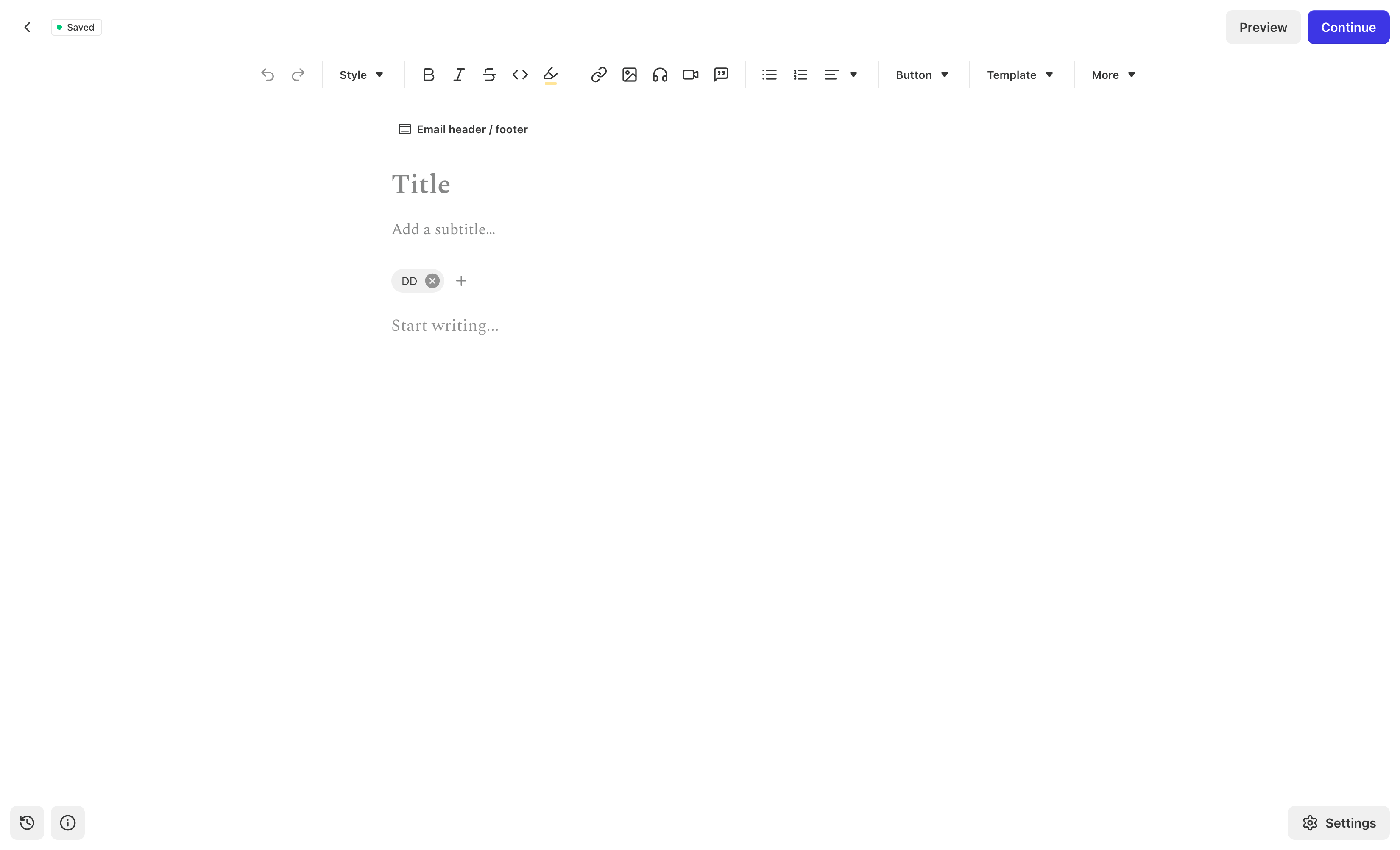Substack editor for creating a new post
